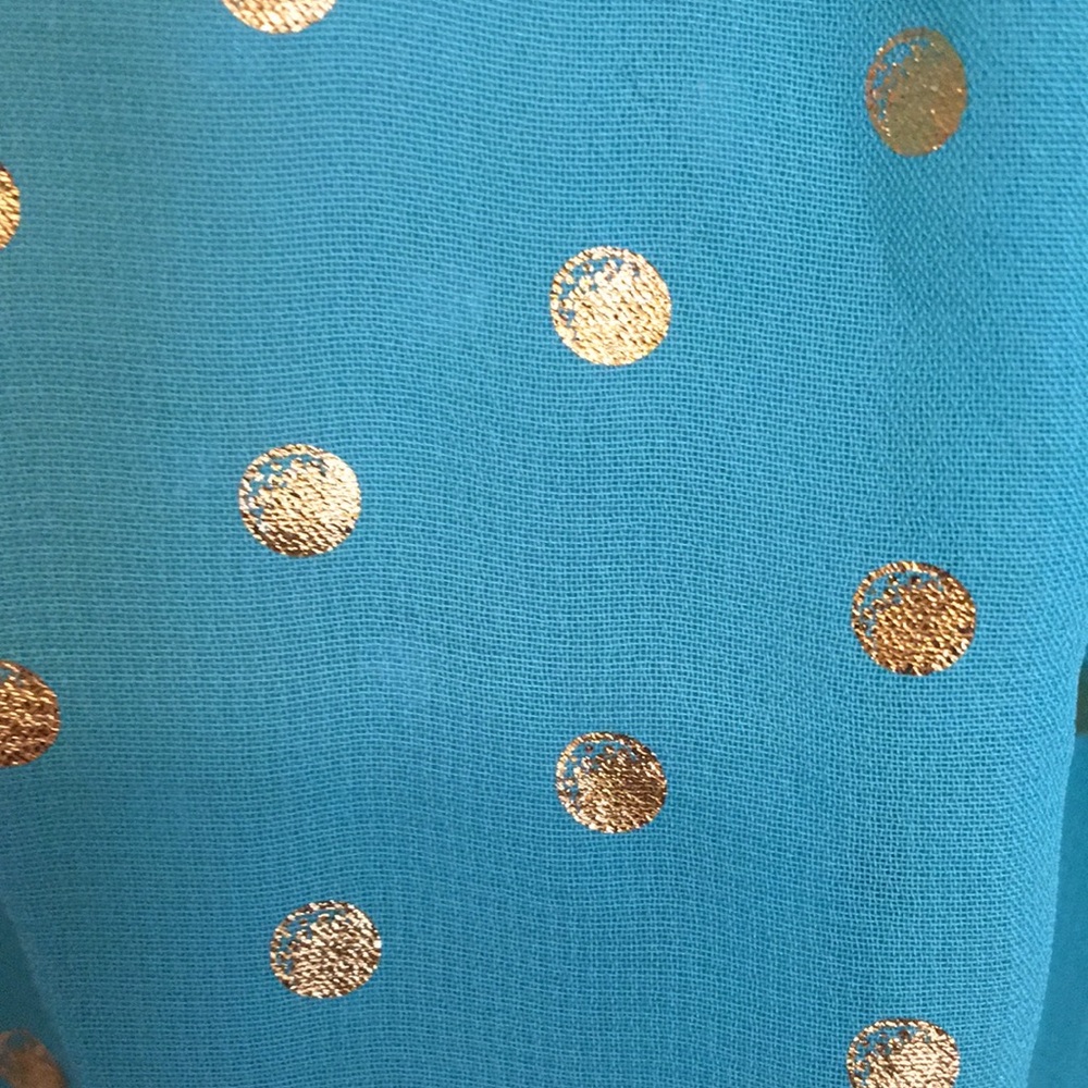 Beautiful Sleeveless Blouse Top Green Gold Dots Collar M L - Picture 10 of 10